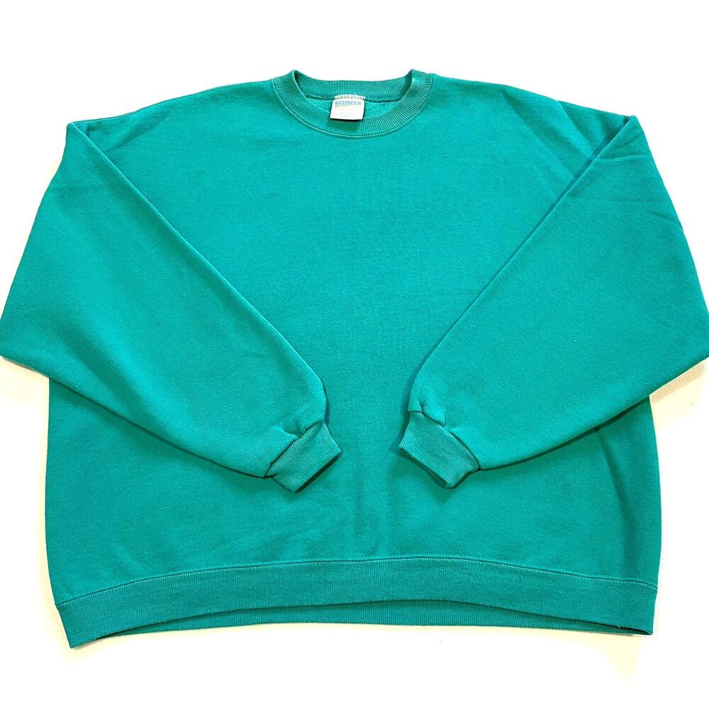 Vintage 90s Blank Crewneck Sweatshirt XXL USA Boxy Fit Teal Green
